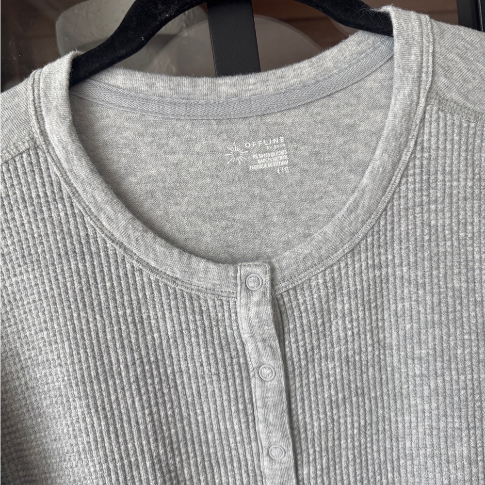 Aerie offline waffle knit henley long sleeve tee top sweater wow oversized shirt - Picture 3 of 8